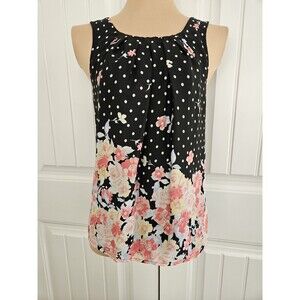 Elle Polka Dot And Floral Blouse Tie Back Size M Black Pink White
